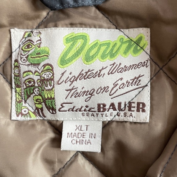 Eddie Bauer Quilted Down Jacket Black Full Snap EB550 Fill Power XLT XL-Tall - Picture 3 of 7